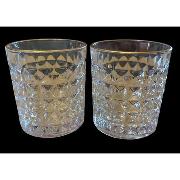 Other - Diamonds Gold Rim Crystal Whiskey Tumbler 10oz Glasses Set Of 2 Heavy Weight